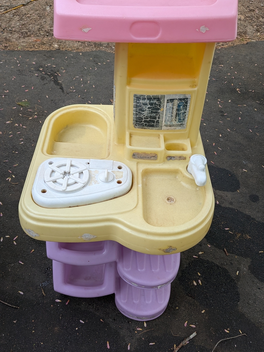 Kids Pink and Yellow Play Kitchen - Plastic Pretend Play